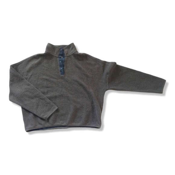 Roots Cropped Half Button Green Sweatshirt - Picture 1 of 9